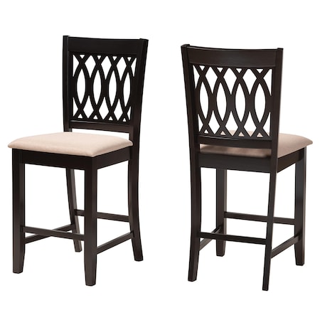Baxton Studio Florencia Modern Beige Fabric and Espresso Brown Finished Wood 2-Piece Counter Stool Set 231-2PC-13186-ZORO